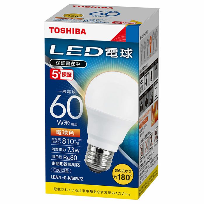 LDA7L-G-K/60W/2 東芝ライテック LED電球 電球色 E26 60W形相当 