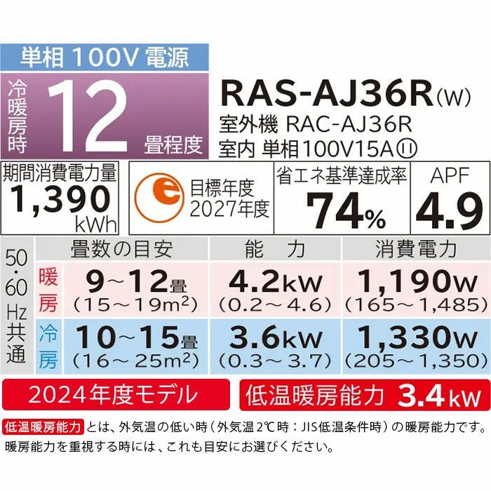 標準工事費込み】RAS-AJ36R-W 日立 ルームエアコン 白くまくん AJ 