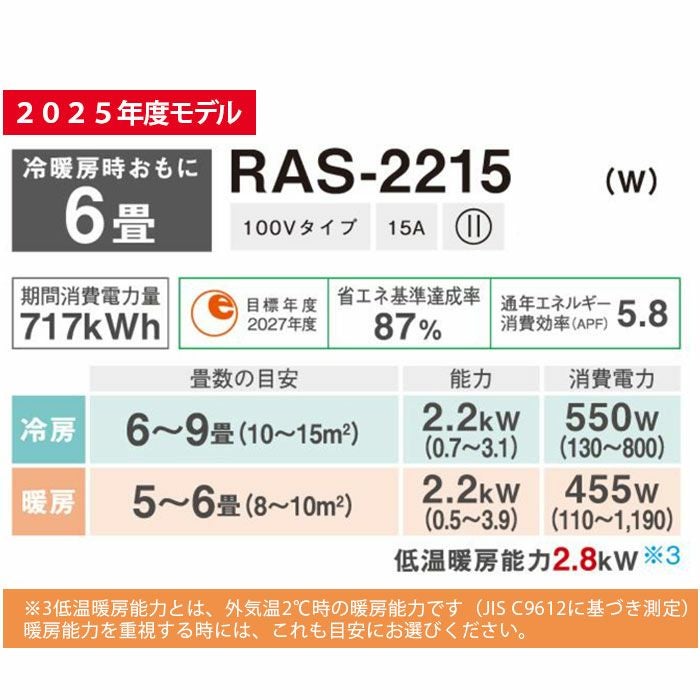 標準工事費込み】RAS-2215(W) 東芝 ルームエアコン 主に6畳用