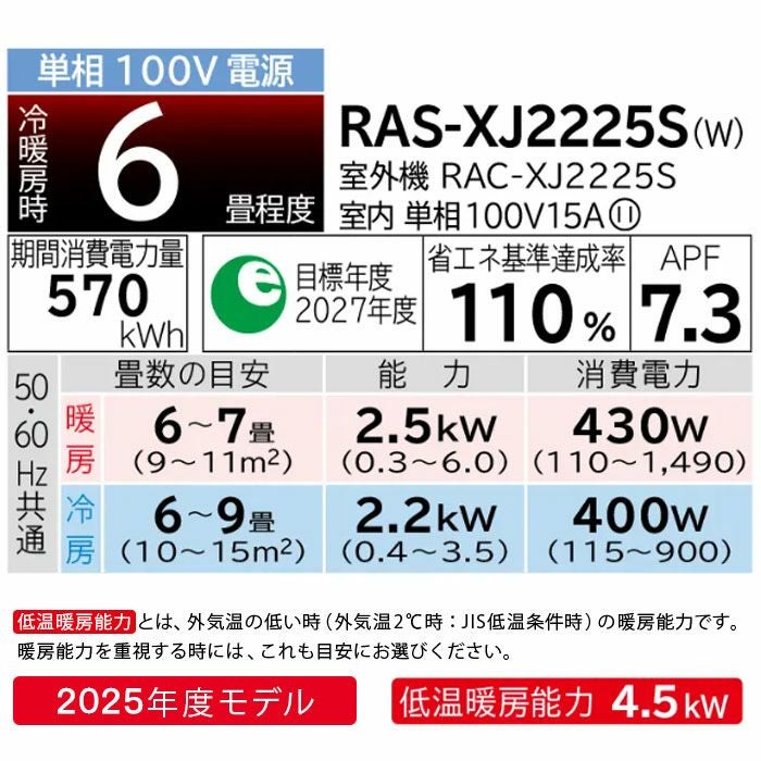 標準工事費込み】RAS-XJ2225S-W 日立 ルームエアコン 白くまくん XJ