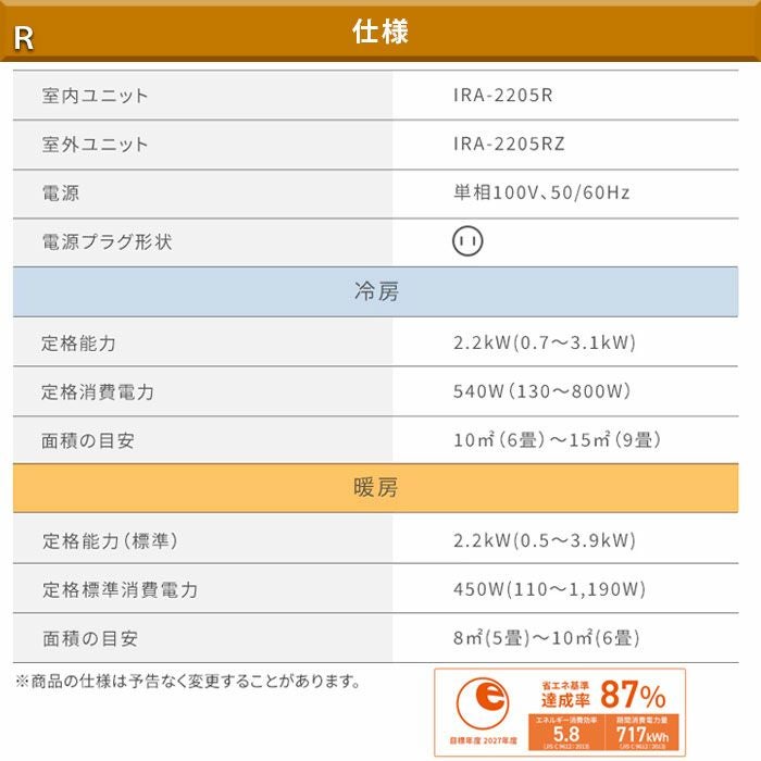 標準工事費込み】IRA-2205R アイリスオーヤマ ルームエアコン R