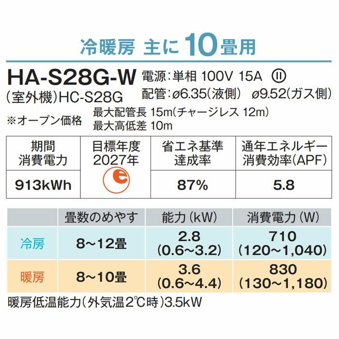 HA-S28G-W ハイセンス ルームエアコン Sシリーズ 主に10畳用
