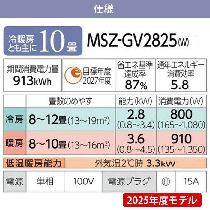 設置工事、保証付き 【三菱電機】MSZ-GV2819-W 10畳【2019年式】hswN1336 霧ヶ峰 エアコン 10畳 工事費込み 三菱電機（MITSUBISHI）日本製 工事