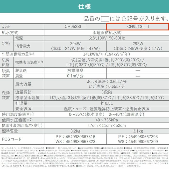 標準工事費込み】CH951SPF パナソニック 温水洗浄便座 ビューティー