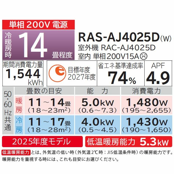 標準工事費込み】RAS-AJ4025D-W AJシリーズ 白くまくん 日立 エアコン 