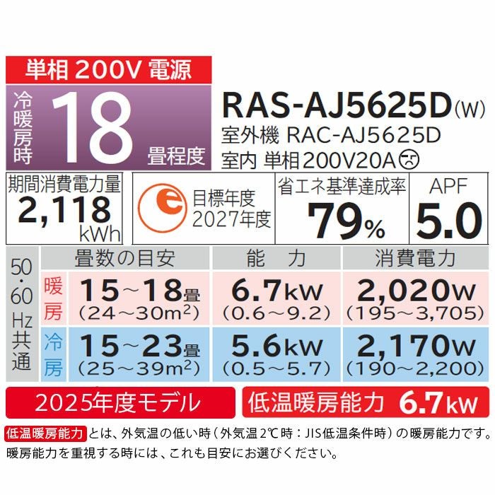 標準工事費込み】RAS-AJ5625D-W AJシリーズ 白くまくん 日立 エアコン