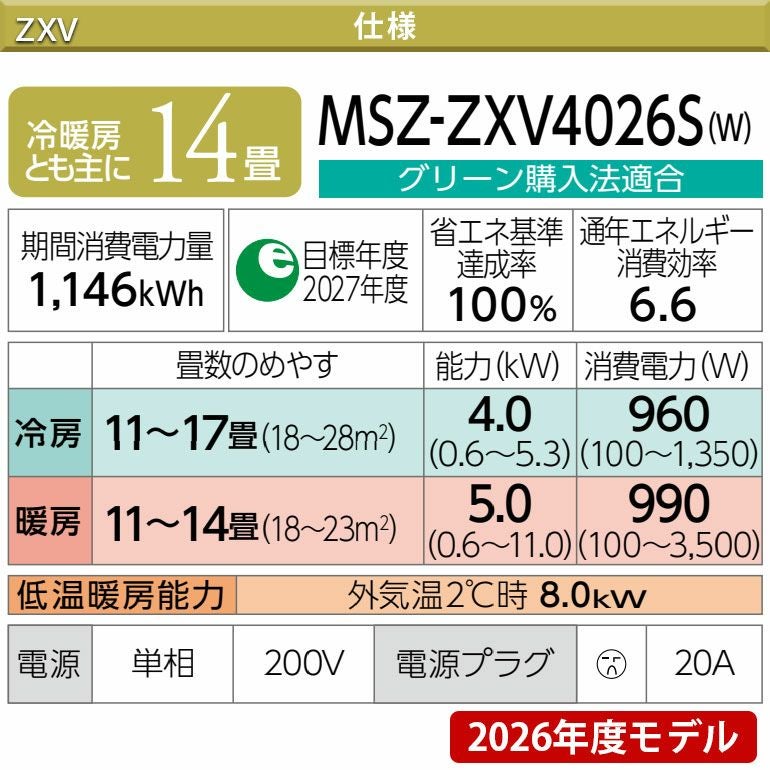 エアコン エアコン 2026年 霧ヶ峰 Zシリーズ ピュアホワイト MSZ-ZW5626S-W