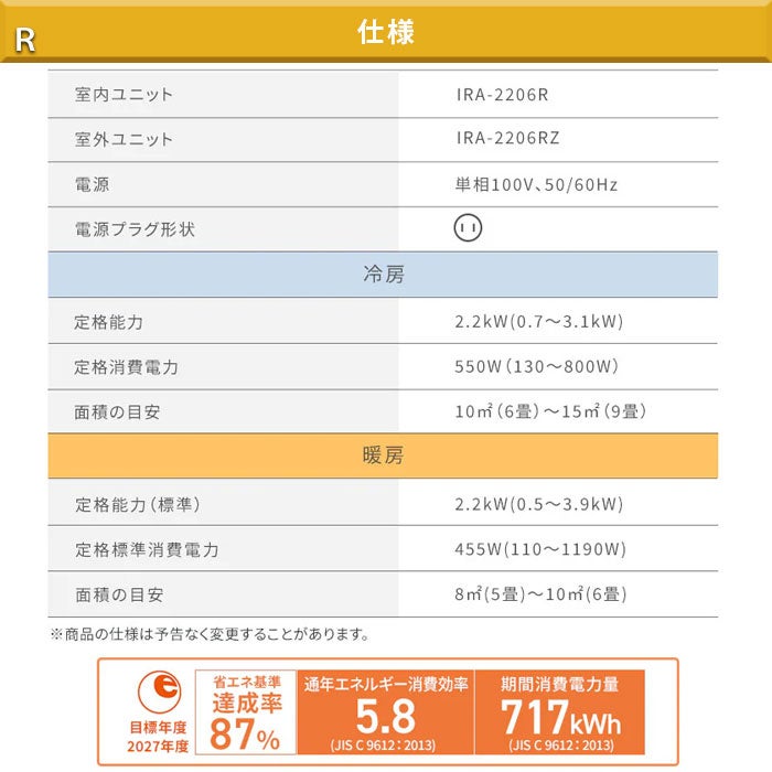 IRA-2206R アイリスオーヤマ ルームエアコン Rシリーズ 主に6畳用