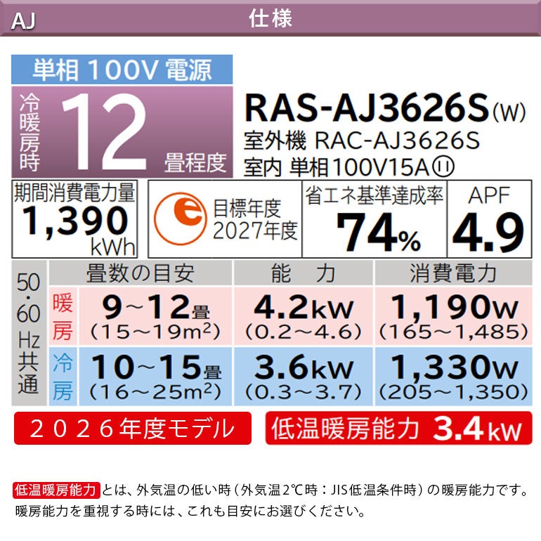 標準工事費込み】RAS-AJ3626S-W 日立 AJシリーズ 白くまくん エアコン